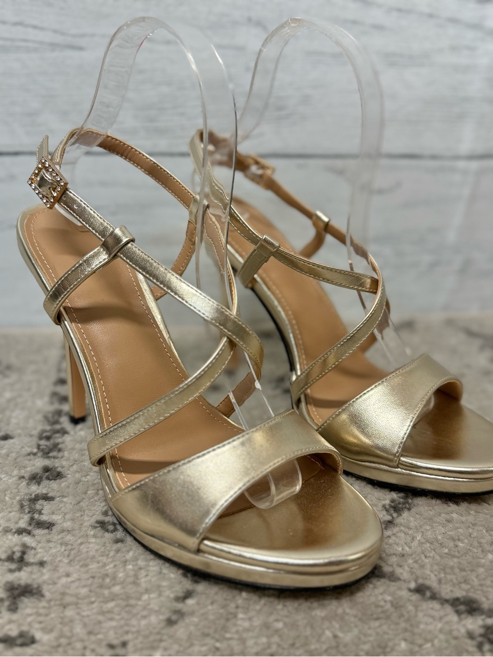 NWOT Woman’s Strappy Gold High-Heel Sandals